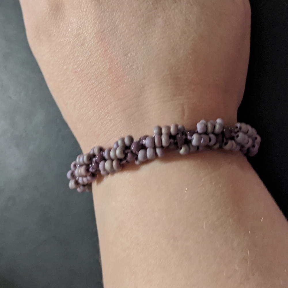Purple Braided Beaded Statement Bracelet